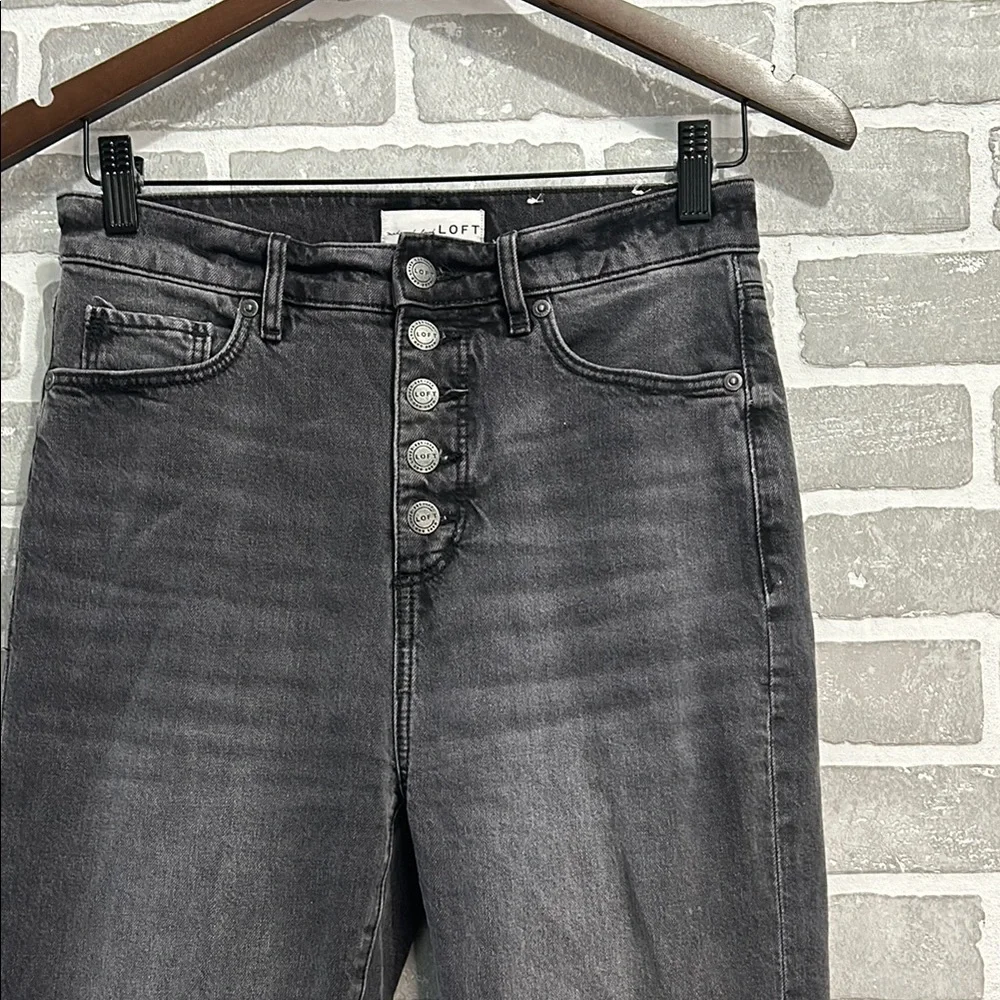 Madewell Loft High Waist Sandal Flare Jeans Black Wash Button Fly Women’s 25